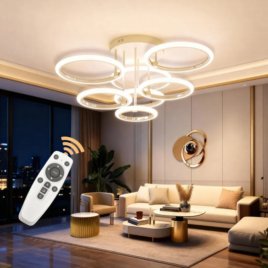 RUNTOIN 120W 7-Ring Dimmable LED Flush Mount Ceiling Light