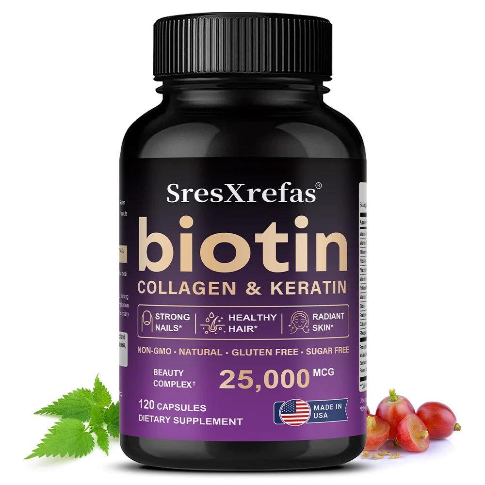 25000mcg Biotin Capsules | Collagen, Keratin & Hyaluronic Acid