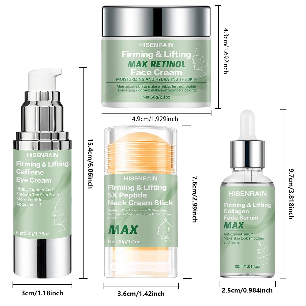 HISENRAIN 4 in 1 Travel Skincare Kit-Face, Eye, Neck Cream & Serum Set, Moisturizing Christmas Gifts for Women, Premium Holiday. Peaceful Pleasures Health and Wellness