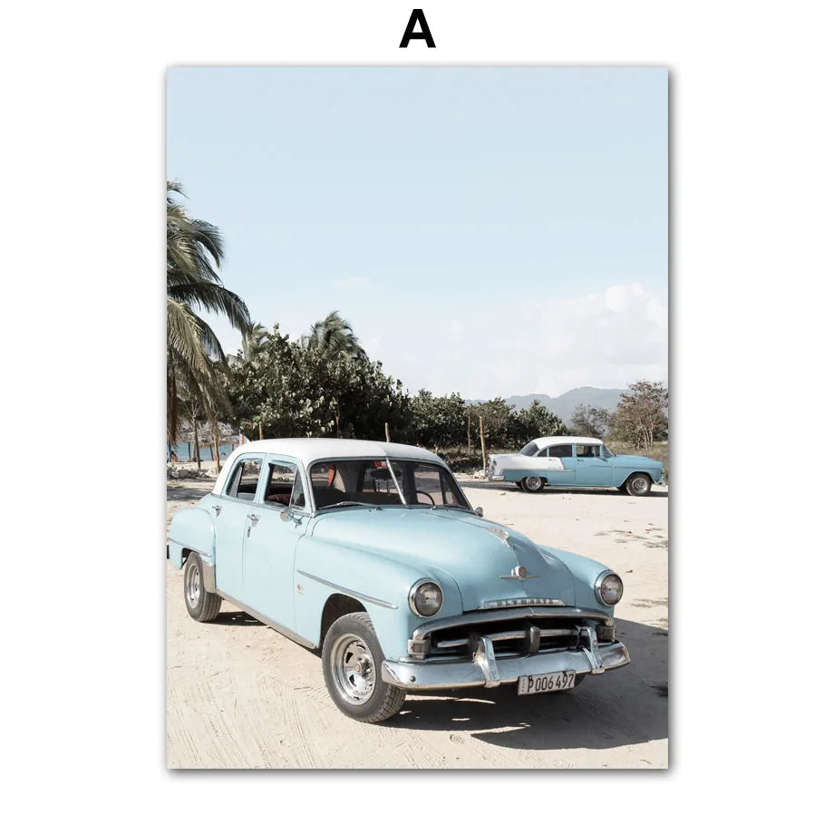 Canvas Painting Nordic Surf Posters And Prints Wall Art Pictures For Living Room Home Decor Beach Surfers Coconut Tree Car Peaceful Pleasures Health and Wellness T80504-01 50x70cm Unframed