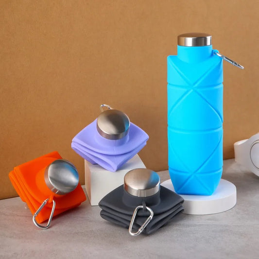 Foldable Diamond Silicone Water Bottle 700ml | Portable Sports Foldable Water Bottle Peaceful Pleasures Health and Wellness