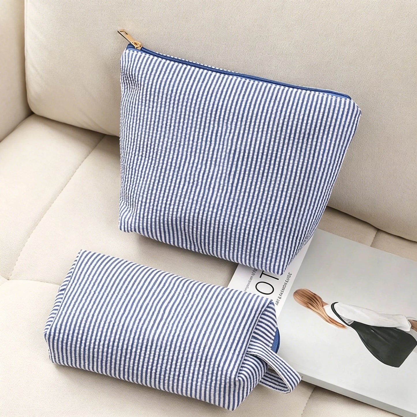 2-Piece Striped Makeup Bag Set | Travel Cosmetic Organizer