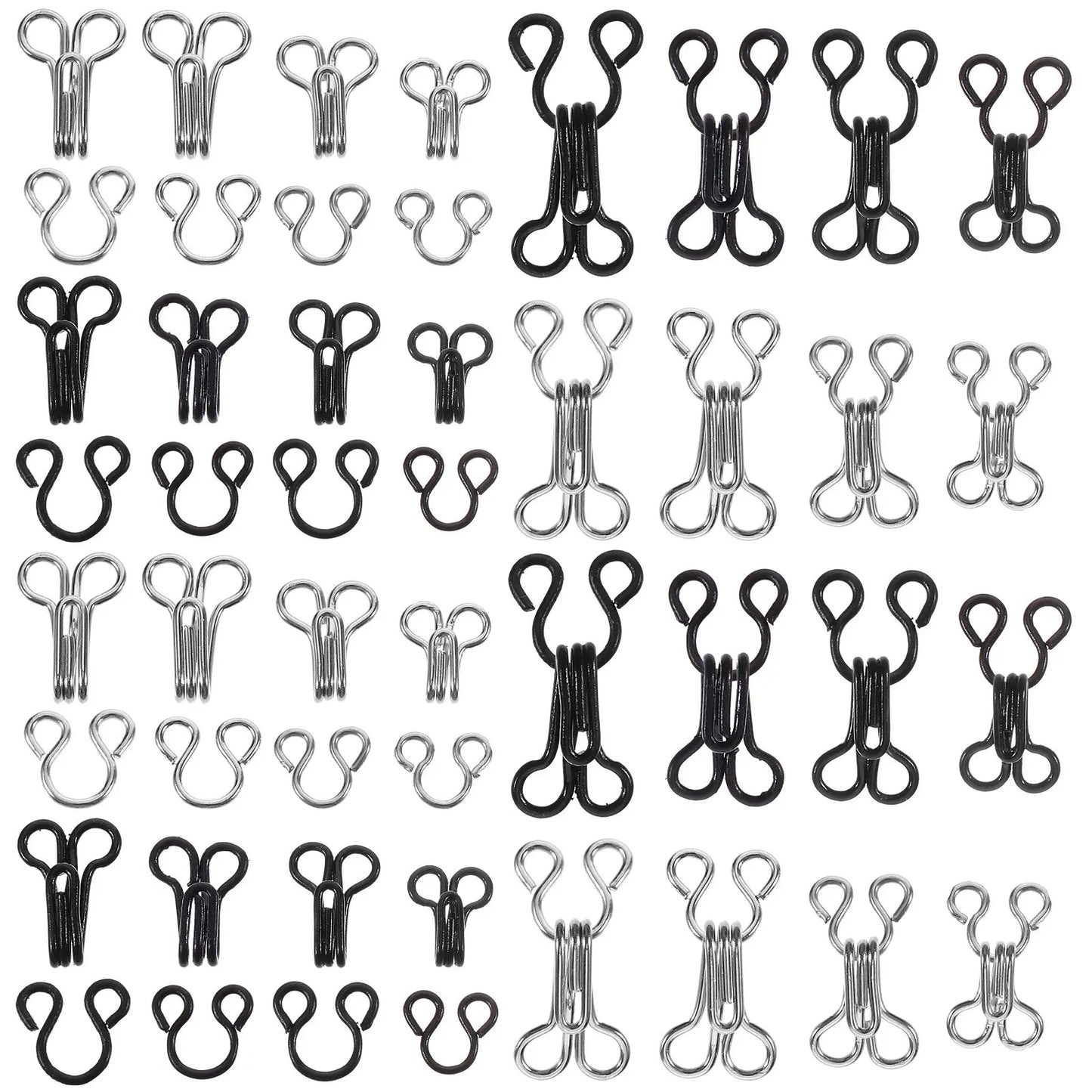 50Pcs Premium Metal Hooks Eyes for Bra Fastening Clothing Repair Sewing DIY Craft Jewelry Clasp Book Binding Silver Black Peaceful Pleasures Health and Wellness M