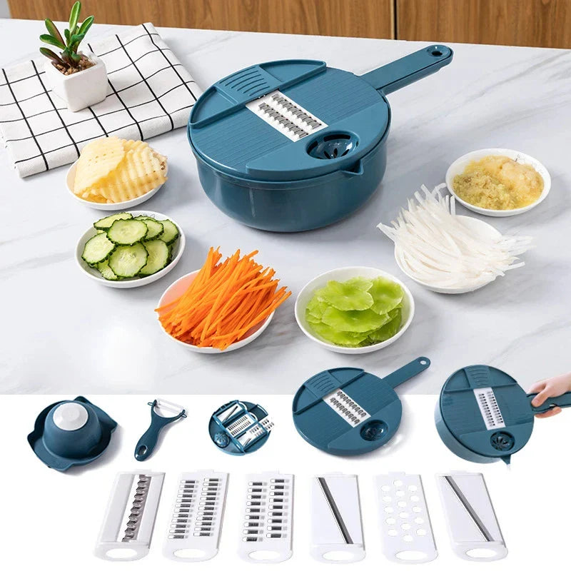 9-in-1 Vegetable Cutter, Slicer & Grater – Manual Kitchen Tool