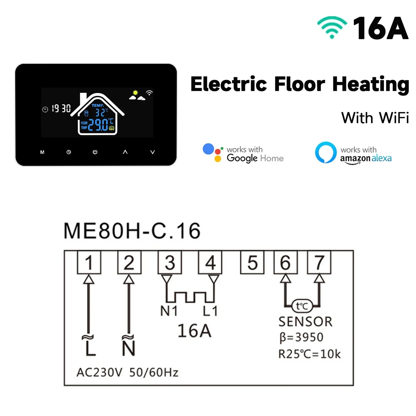2024 New Smart Thermostat Tuya WiFi Temperature Controller Electric Floor Heating Plumbing LCD Display for Alice AlexaGoogleHome Peaceful Pleasures Health and Wellness WiFi ElectricHeating