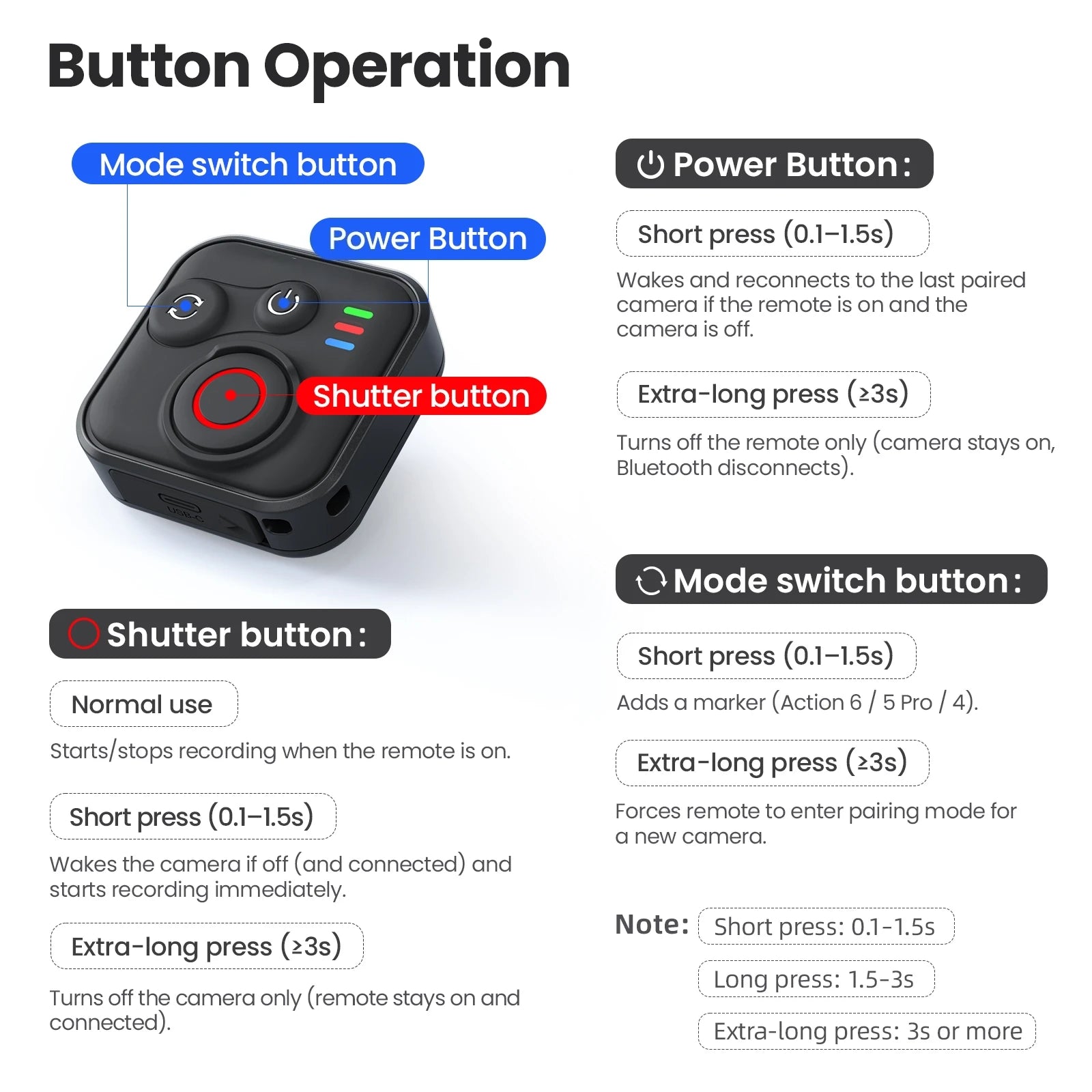 Remote Controller for DJI Osmo 360 Action 6/5 Pro/4 Action Camera 50-Meter Remote Control Range For Convenient Operation Peaceful Pleasures Health and Wellness