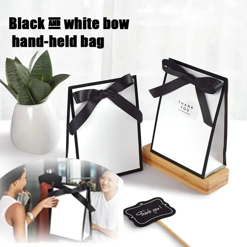 Black & White Bow Gift Bags | Party & Wedding Favors 10-20pcs