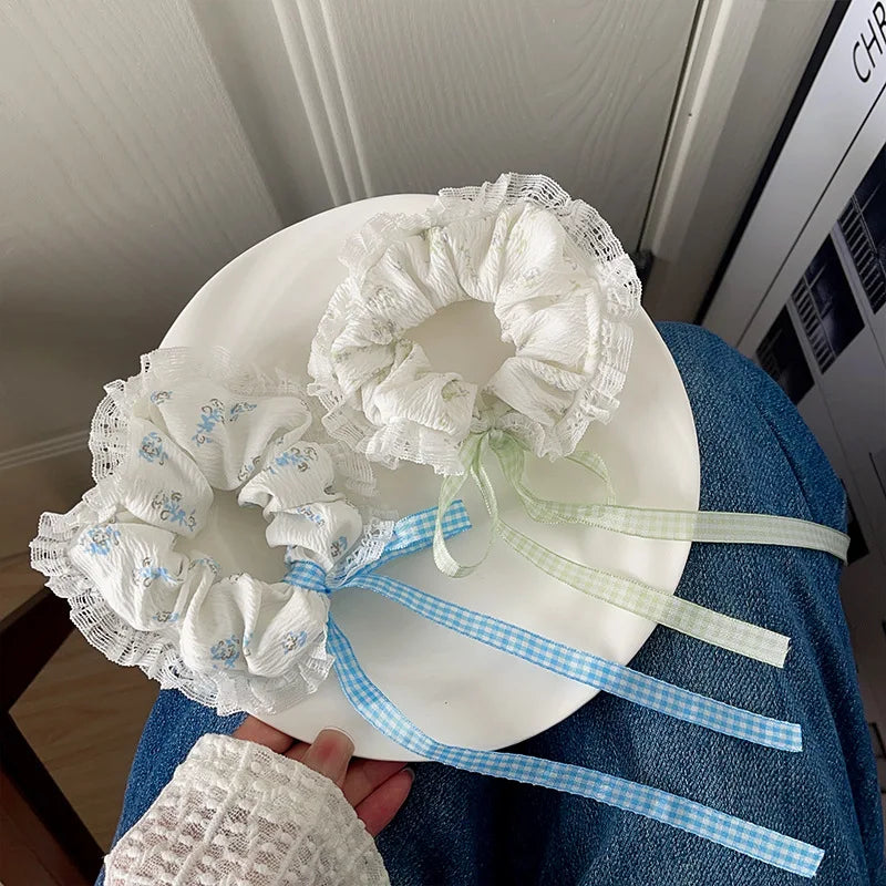 Sweet Lace Bows Scrunchie Long Ribbon Hair Rope Cute Donut Hair Band Fashion Female Hair Accessories Elegant Headdress Fashion Peaceful Pleasures Health and Wellness