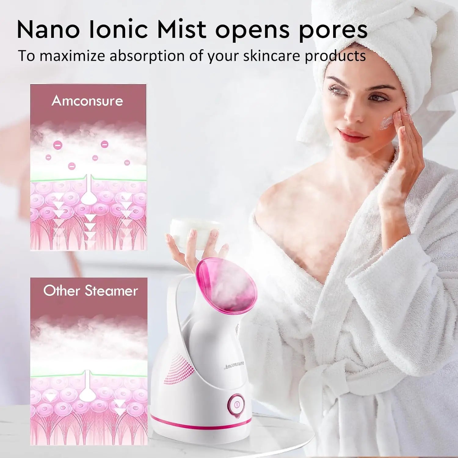 Facial Steamer - Nano Ionic Face Steamer Warm Mist Steamer for Home Sauna SPA, Humidifier for Face Steamer for Deep Cleaning Peaceful Pleasures Health and Wellness