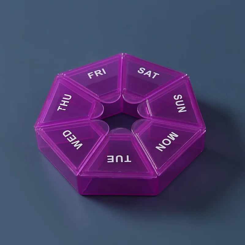 7 Days Weekly Pillbox Tablet Holder Medicine Storage Case Drug Container Pill Organizer Weekly Capsule Pill Box Color Organizer Peaceful Pleasures Health and Wellness purple