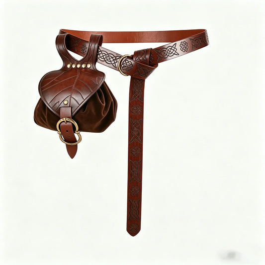 Medieval Waist Bag Retro PU Leather Elf Leaf Copper Coin Belt Peaceful Pleasures Health and Wellness