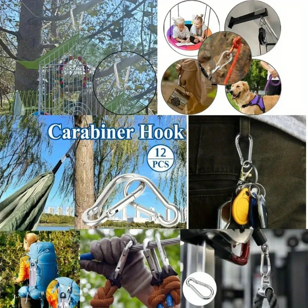 12-Pack Stainless Steel Carabiner Set | 180kg, Rust-Resistant