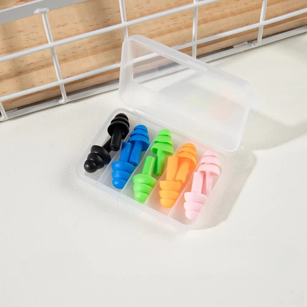 Silicone Comfortable Earplugs 5 Pairs Per Box Noise-proof Suitable for Swimming and Sleep Protection Peaceful Pleasures Health and Wellness Random color
