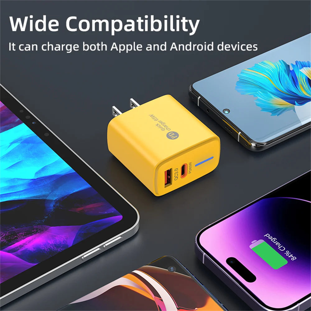 65W USB-C PD 3.0 Fast Charging Wall Adapter | Multi-Port