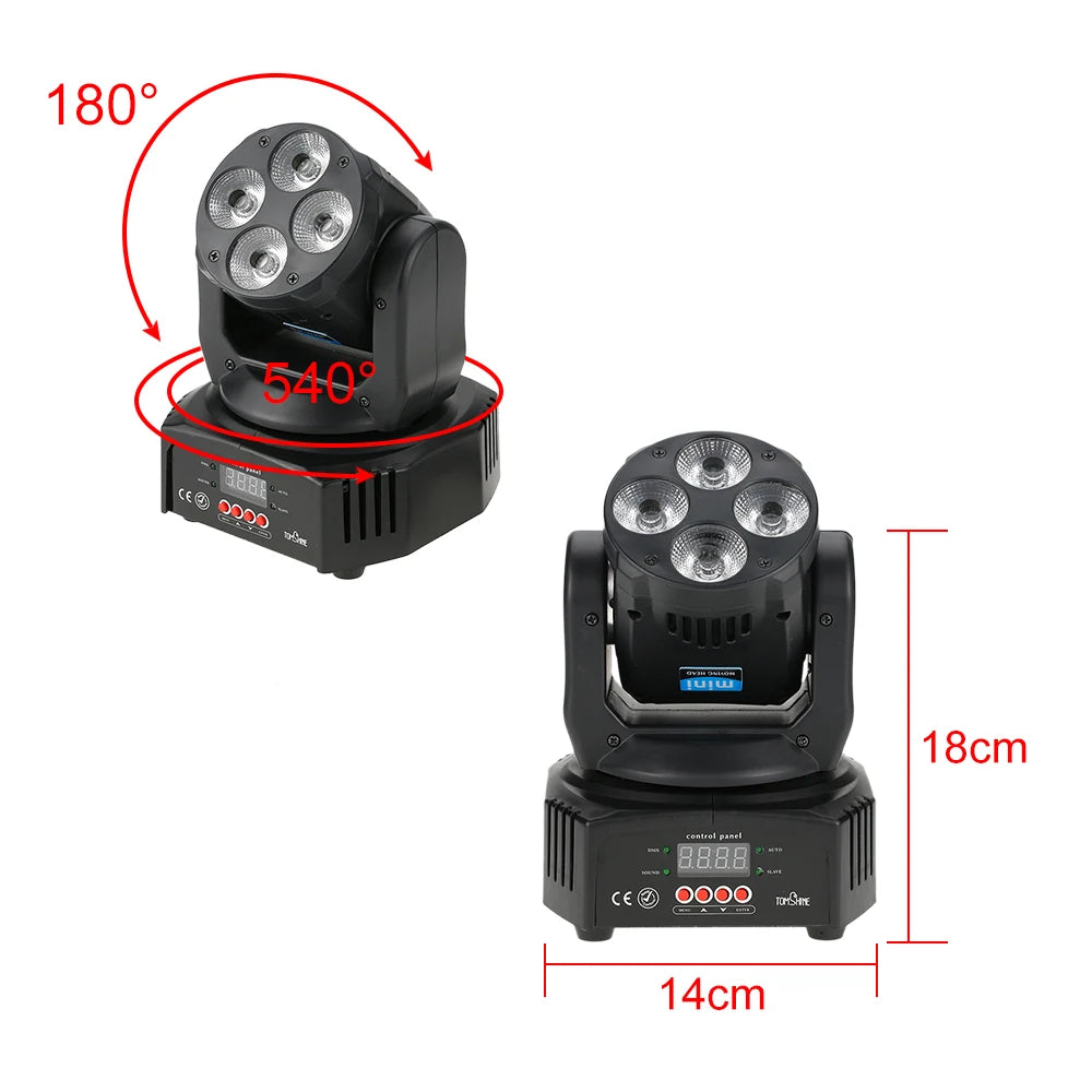 60W 4 LEDs RGBW+Amber+UV 6-in-1 Washing Effect Moving Heads Stage Light AC90-240V 16/18 Channels Sound Activation Peaceful Pleasures Health and Wellness
