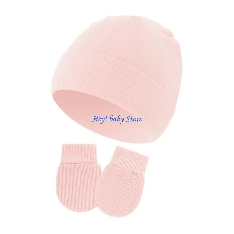 Newborn Baby Bonnet Hat & Anti-Scratch Mittens Set | Cotton