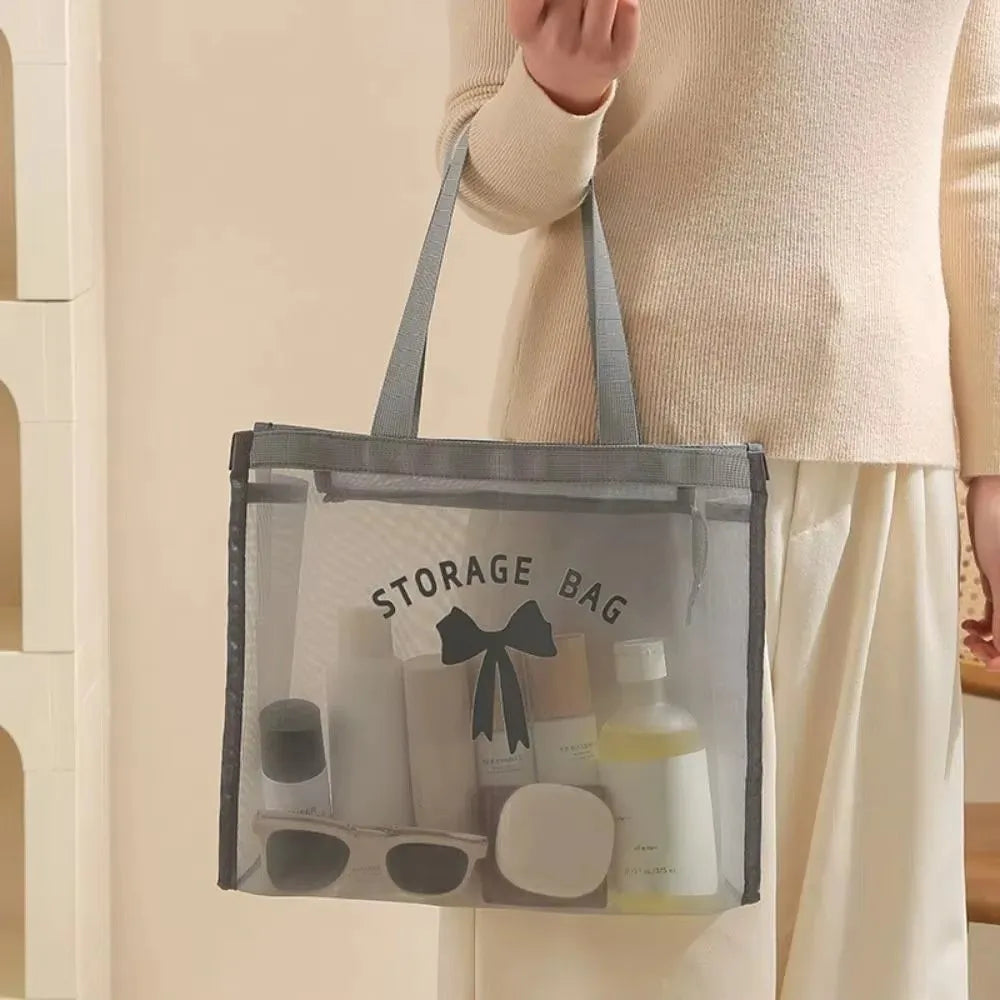 Large Capacity Shoulder Bag Hollow Mesh Transparent Swim Tote Bag Multifunctional Waterproof Beach Toiletry Storage Bag Women Peaceful Pleasures Health and Wellness