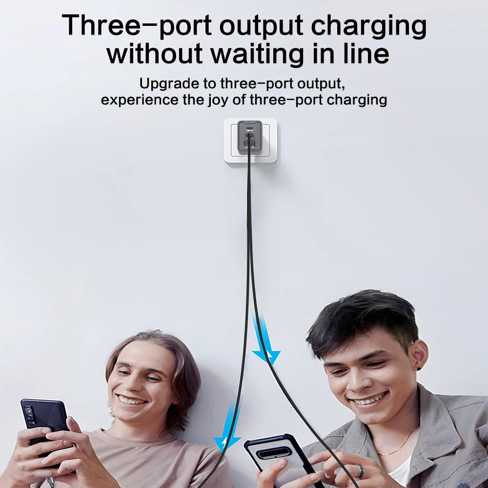 120W 3-Port USB-C Fast Charger PD3.0 QC3.0 Wall Adapter