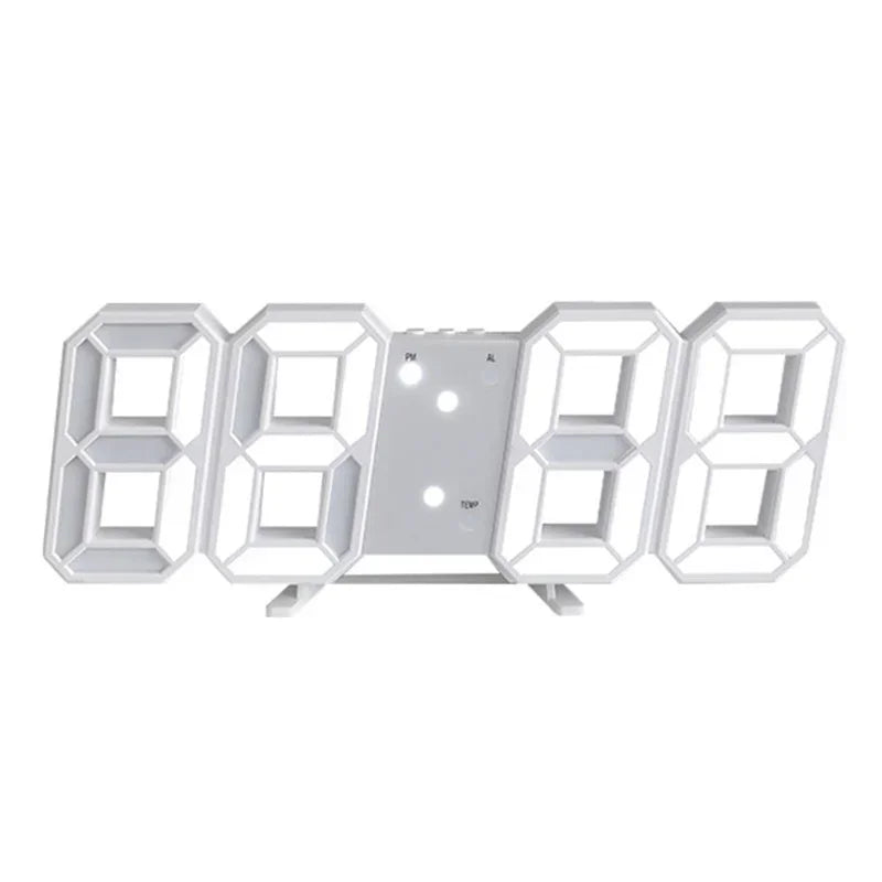 Decoration for Bedroom 3D Digital Wall Clock Home Adjustable Living Room Decor Night Light Mode Decorate Clocks Decorations Peaceful Pleasures Health and Wellness White