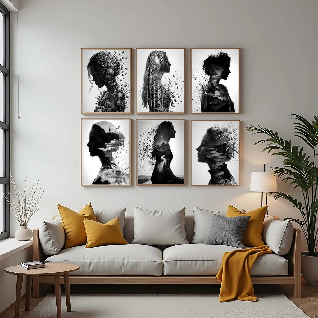 Nordic Black & White Women Canvas Wall Art | Modern Poster Canvas Wall Art Peaceful Pleasures Health and Wellness