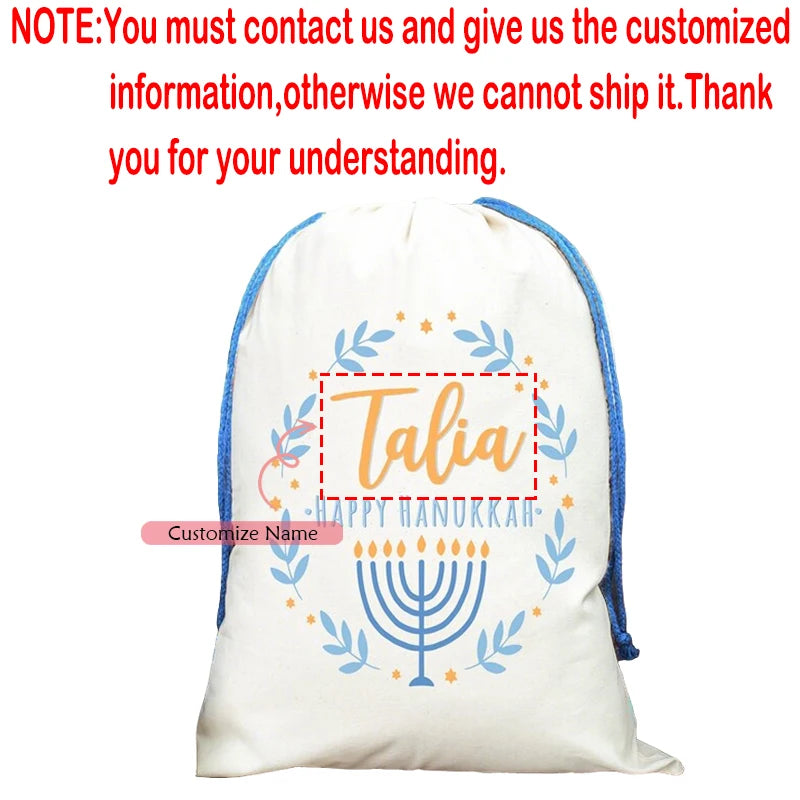 Personalized Hanukkah Drawstring Gift Bag with Child's Name Holiday Gift Bag Peaceful Pleasures Health and Wellness custom name 30x40cm message us the name