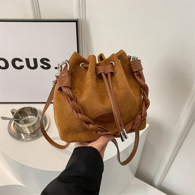 Drawstring Handbag Large Capacity Single Shoulder Bucket Bag Trendy and Fashionable Spring Single-shoulder Crossbody Bucket Bag Peaceful Pleasures Health and Wellness Brown