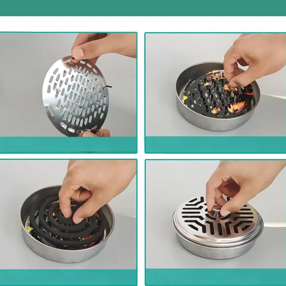 Mosquito Coils Holder Stainless Steel Mosquito Easy To Clean Anti-Mosquito Supplies Coil Box with Cover Round Mosquito Coil Tray Peaceful Pleasures Health and Wellness