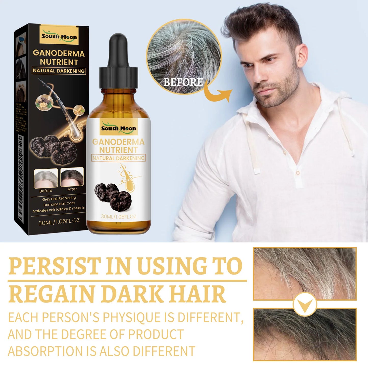 1/2/4pcs Black Ganoderma Lucidum Hair Liquid Repairing From White To Black Strengthen Hair Root Nourish Hair Oil Hair Care Serum Peaceful Pleasures Health and Wellness