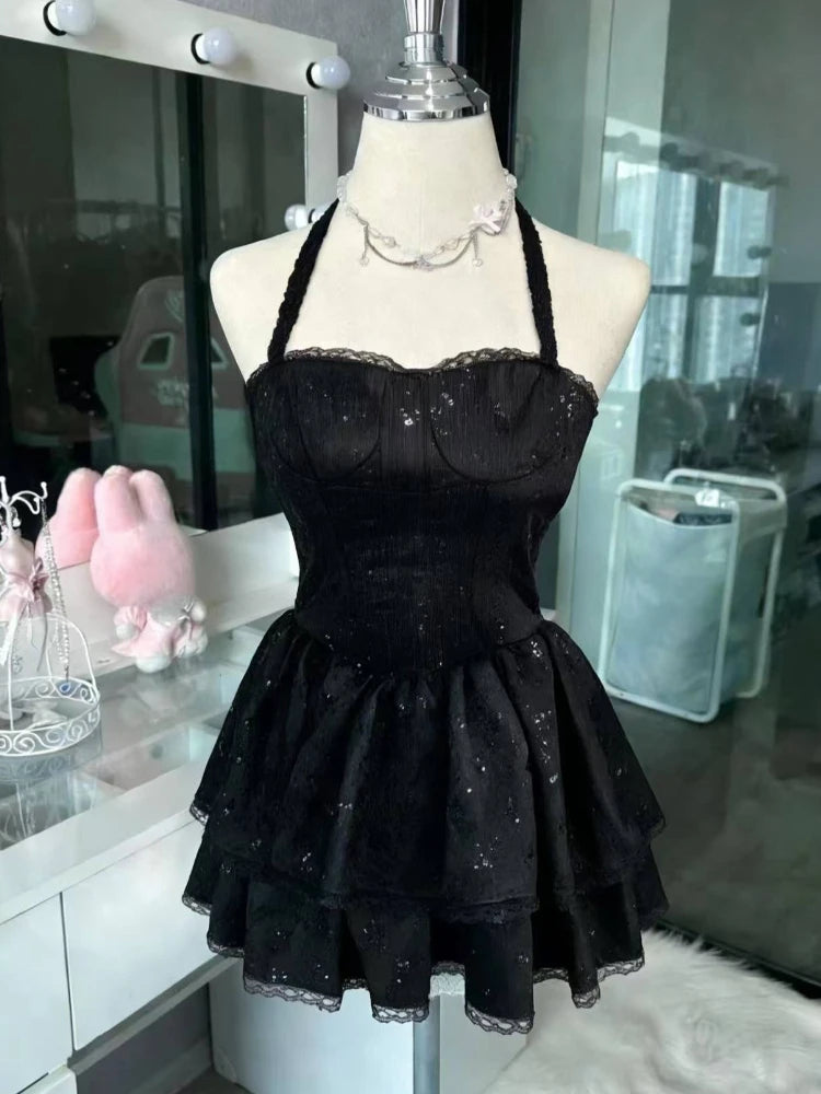 French Style Sweet Cute Polka Dot Splicing Dress Lace Bow Korean Fashion Dresses New Design Slim Waist Lady Y2k Mini Dress Peaceful Pleasures Health and Wellness 0336 XS