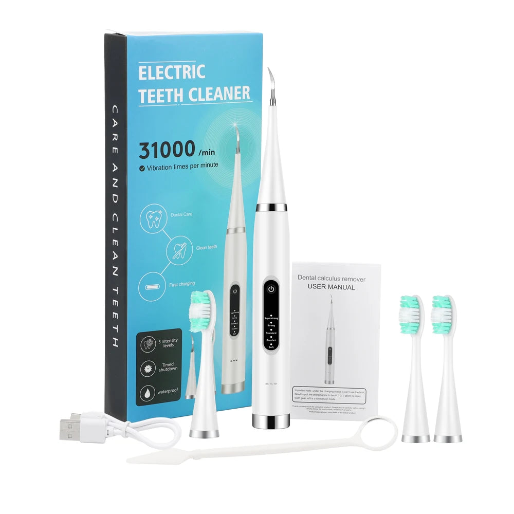 Electric Teeth Cleaner Dental Remover Calculus Plaque Stains and Tartar Oral Care Teeth Whitening Kits Rechargeable Toothbrush Peaceful Pleasures Health and Wellness WHITE