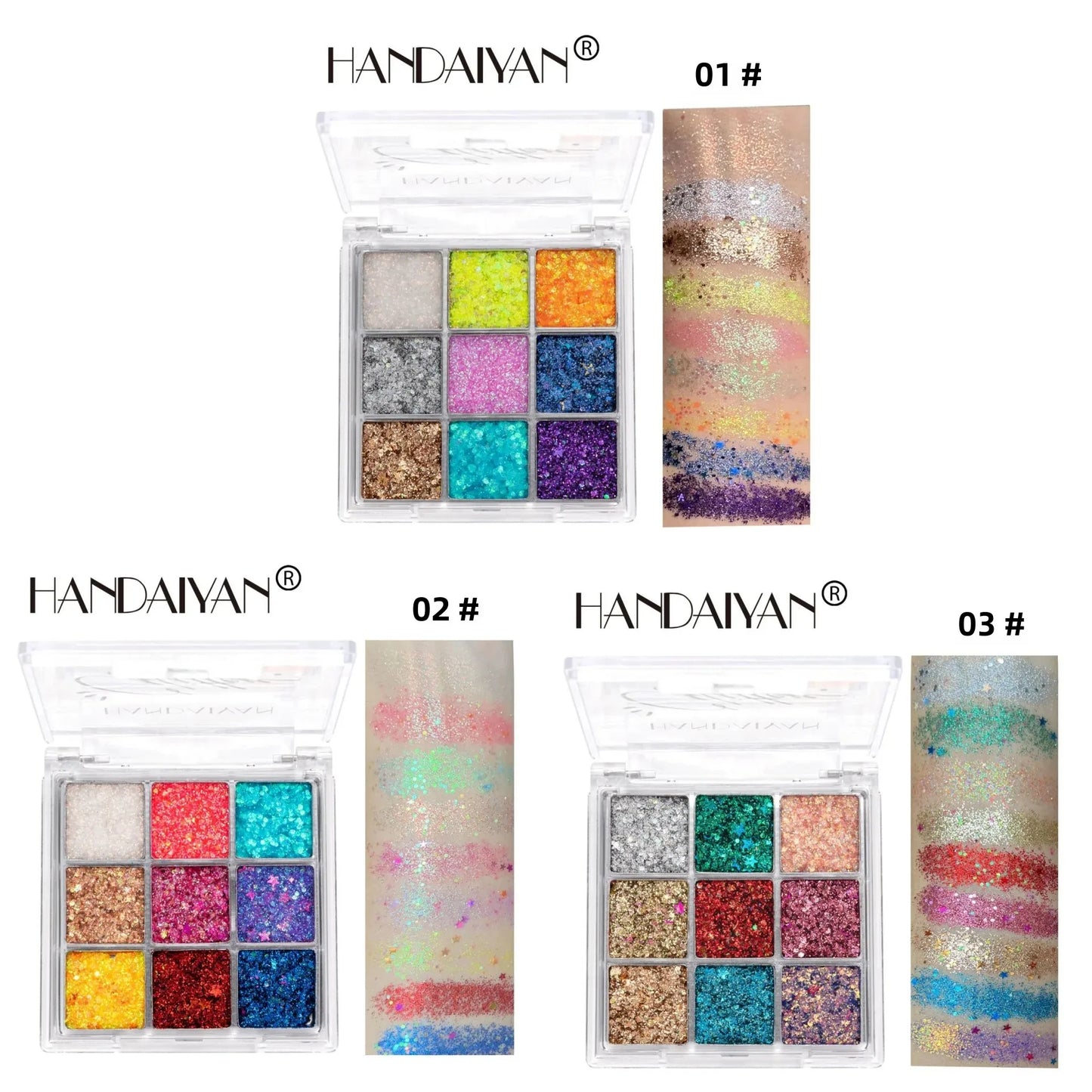 Handaiyan 9-Color Glitter Eyeshadow Palette – Shimmer Party Makeup