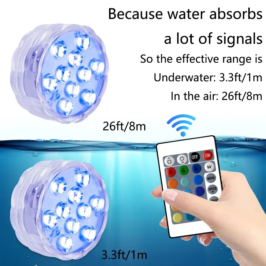 RGB Submersible LED Lights – 10 LED, IP68, Remote Control