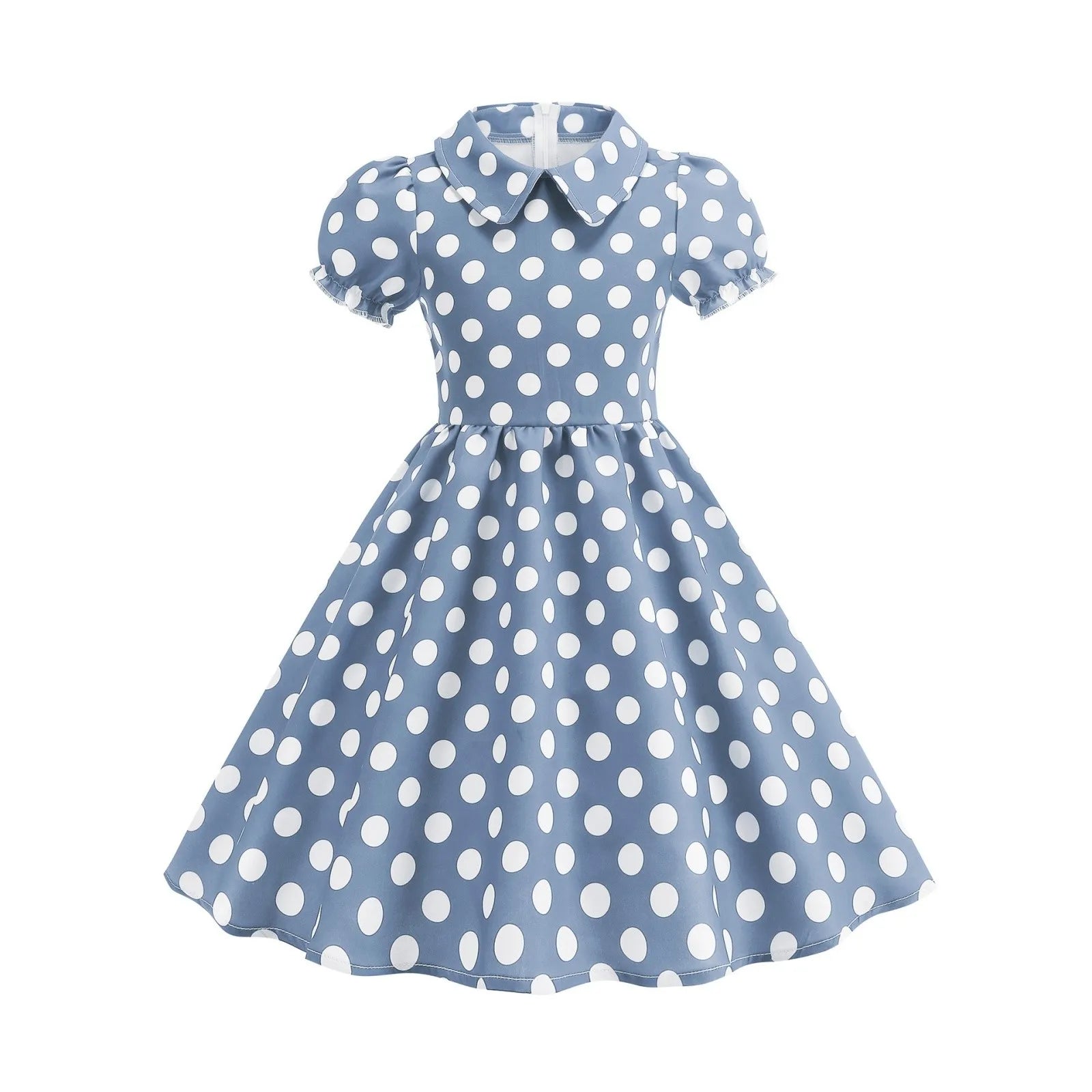 2025 Children Little Girl Vintage Summer Short Dress Turn Down Collar Polka Dot Print Cotton Princess Cocktail Dresses 1950s 60s Peaceful Pleasures Health and Wellness Dark Blue 120