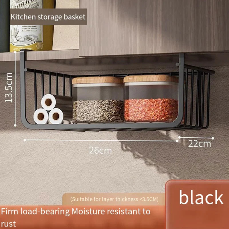 Iron Hanging Cabinet Basket Rack – Kitchen & Home Organizer