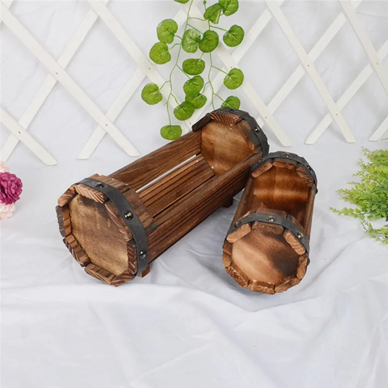 Y51A-Wood Flower Pots Wedding Decoration Carbonized Antiseptic Wood Flower Boxes Balcony Succulents Wooden Flower Pots Peaceful Pleasures Health and Wellness
