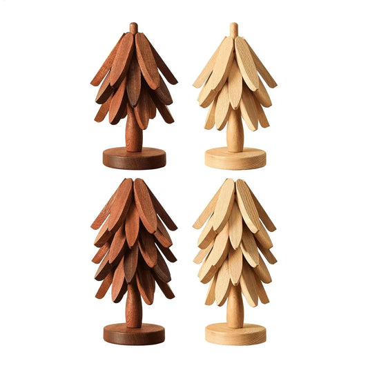 Christmas Tree Wood Trivet | Heat-Resistant Pine Pot Mat Set Wooden Trivet Set Peaceful Pleasures Health and Wellness