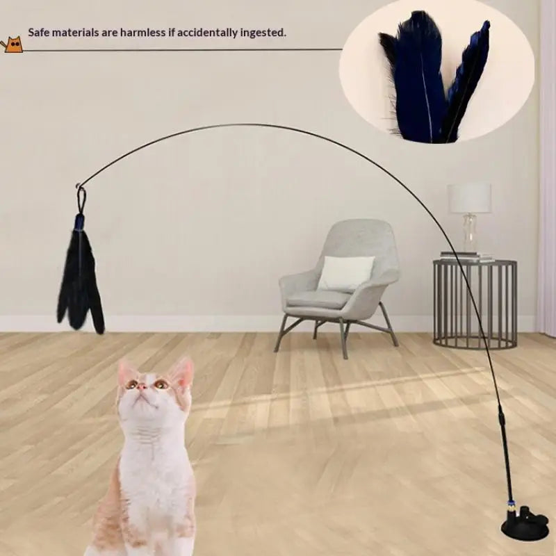 Hands-Free Suction Cup Cat Feather Wand Interactive Toy
