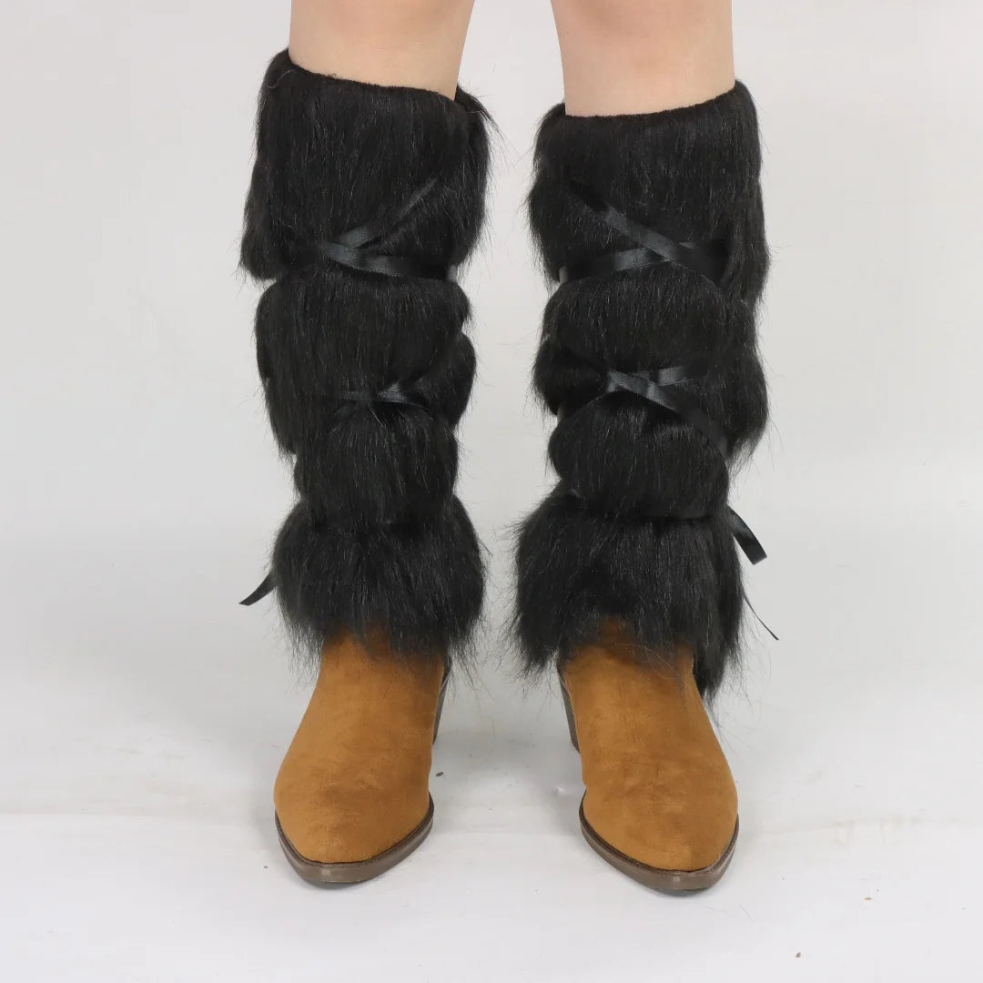 Viking Faux Fur Leg Warmers Medieval LARP Costume Boot Covers Winter