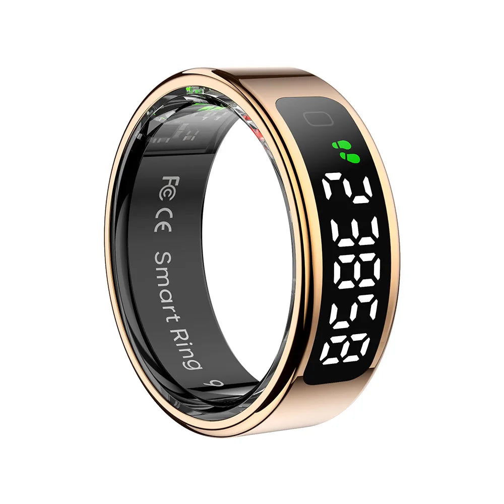 Fashion Smart Ring with Display Screen and Touch, Wireless Charging, Health Manager, IP68 5ATM Waterproof For Men Women 2025 New Peaceful Pleasures Health and Wellness Gold Cable 12