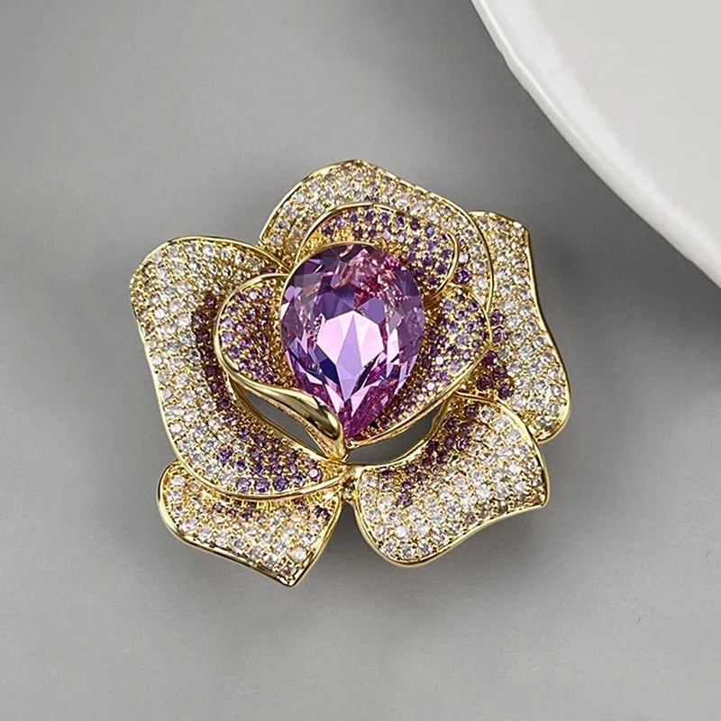 Rhinestone Crystal Flower Brooch for Women | Elegant Pin Crystal Flower Brooch Peaceful Pleasures Health and Wellness A4