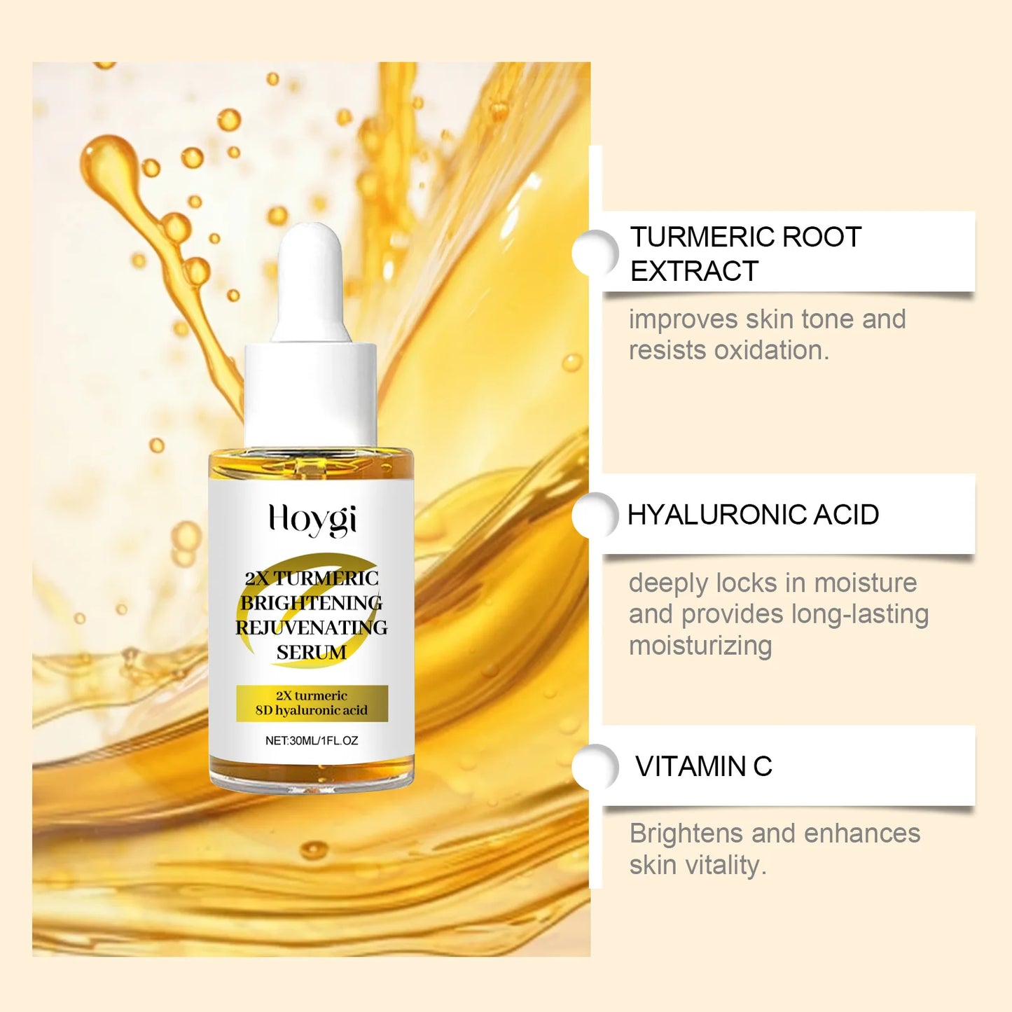 Turmeric Serum Dark Spot Corrector Moisturizing Replenishment Brightening Anti Oxidant Smoothing Pores Hyaluronic Acid Essence Peaceful Pleasures Health and Wellness