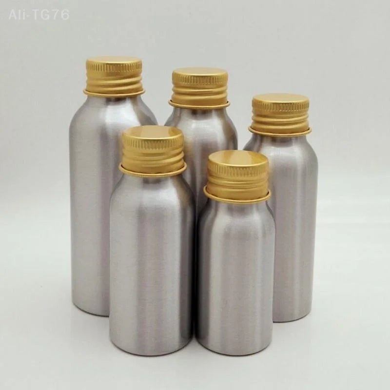 Gold Aluminum Refillable Travel Bottle 50ml–250ml Screw Cap
