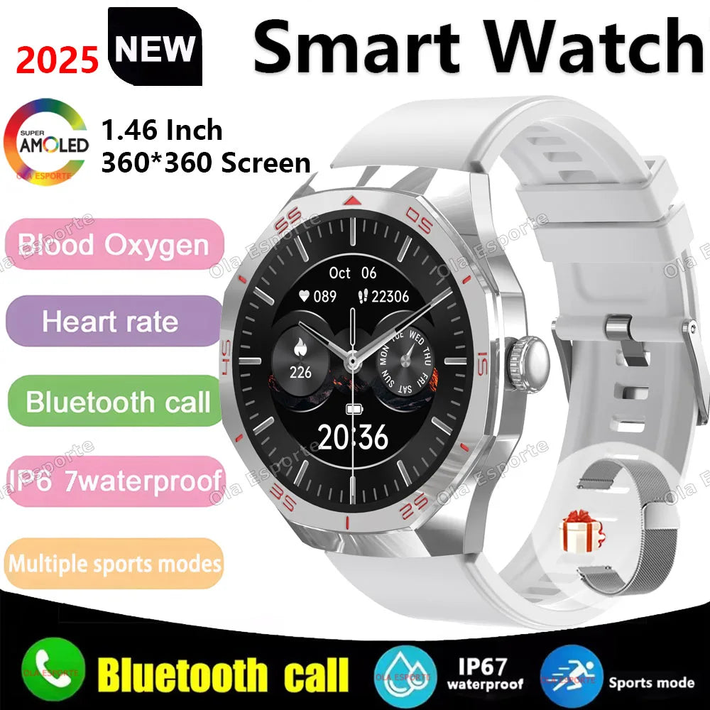 2025 New Smart Watch Men Women AMOLED HD Screen GPS Tracker Bluetooth Call Waterproof 3D Menu Fashion SmartWatch for Android IOS Peaceful Pleasures Health and Wellness Silver Milan