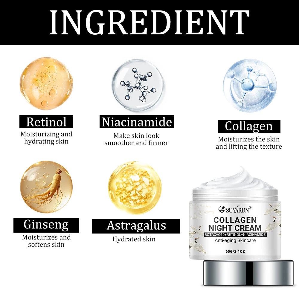SUYARUN Night Repair Cream - Collagen Booster with Niacinamide & Ginger, Anti-Aging, Brightening & Moisturizing Face Cream. Peaceful Pleasures Health and Wellness