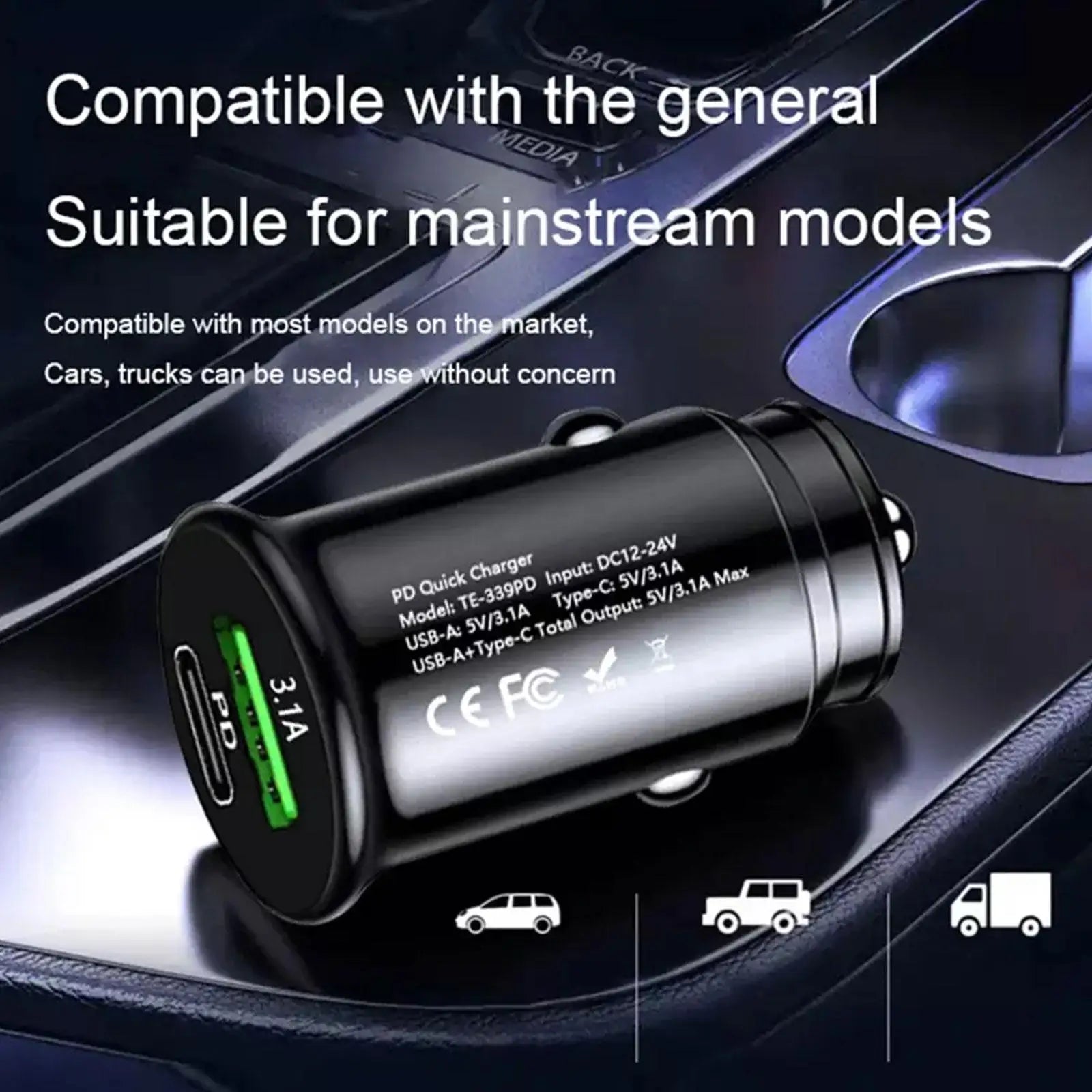 Car Charger Fast Charging White QC3.0 Black Mini Shape Car Lighter Slot PD 20W USB Type C Charge Adapter Peaceful Pleasures Health and Wellness