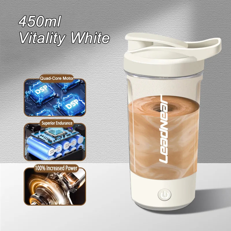 Electric Shaker Cup 450ml Self-Stirring Intelligent Shaker For Protein Shake Meal Replacement Portable Sport Mixing Cup Peaceful Pleasures Health and Wellness White 450ml
