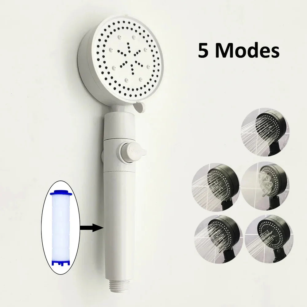 5-Mode High-Pressure Handheld Shower Head with Filter & Stop Button