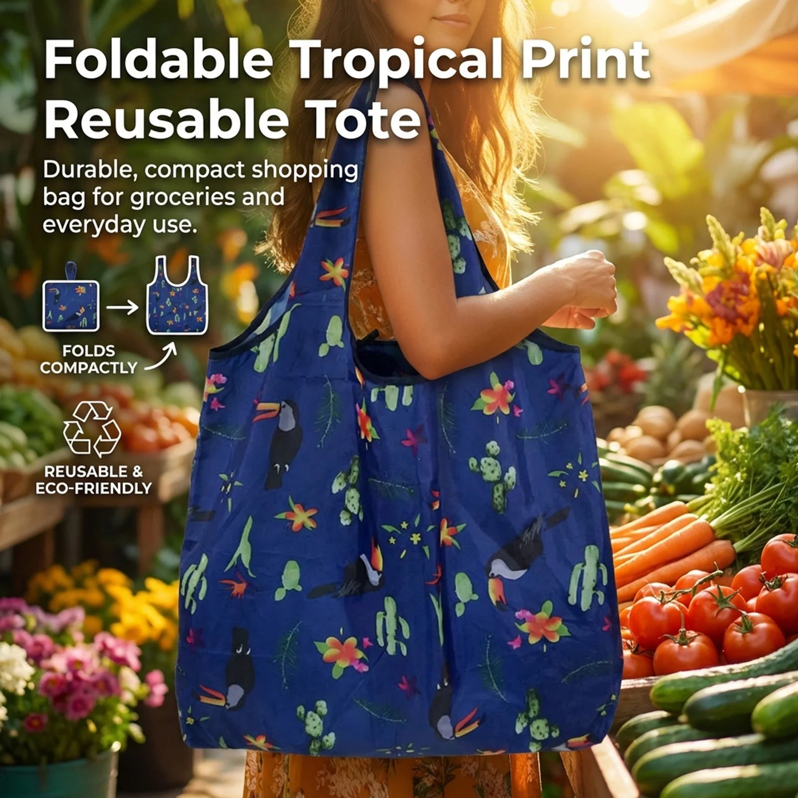 190T Polyester Tote Bag Large Foldable Shopping Bag Lightweight Waterproof Eco-Friendly with Shoulder Straps for Grocery Travel Peaceful Pleasures Health and Wellness