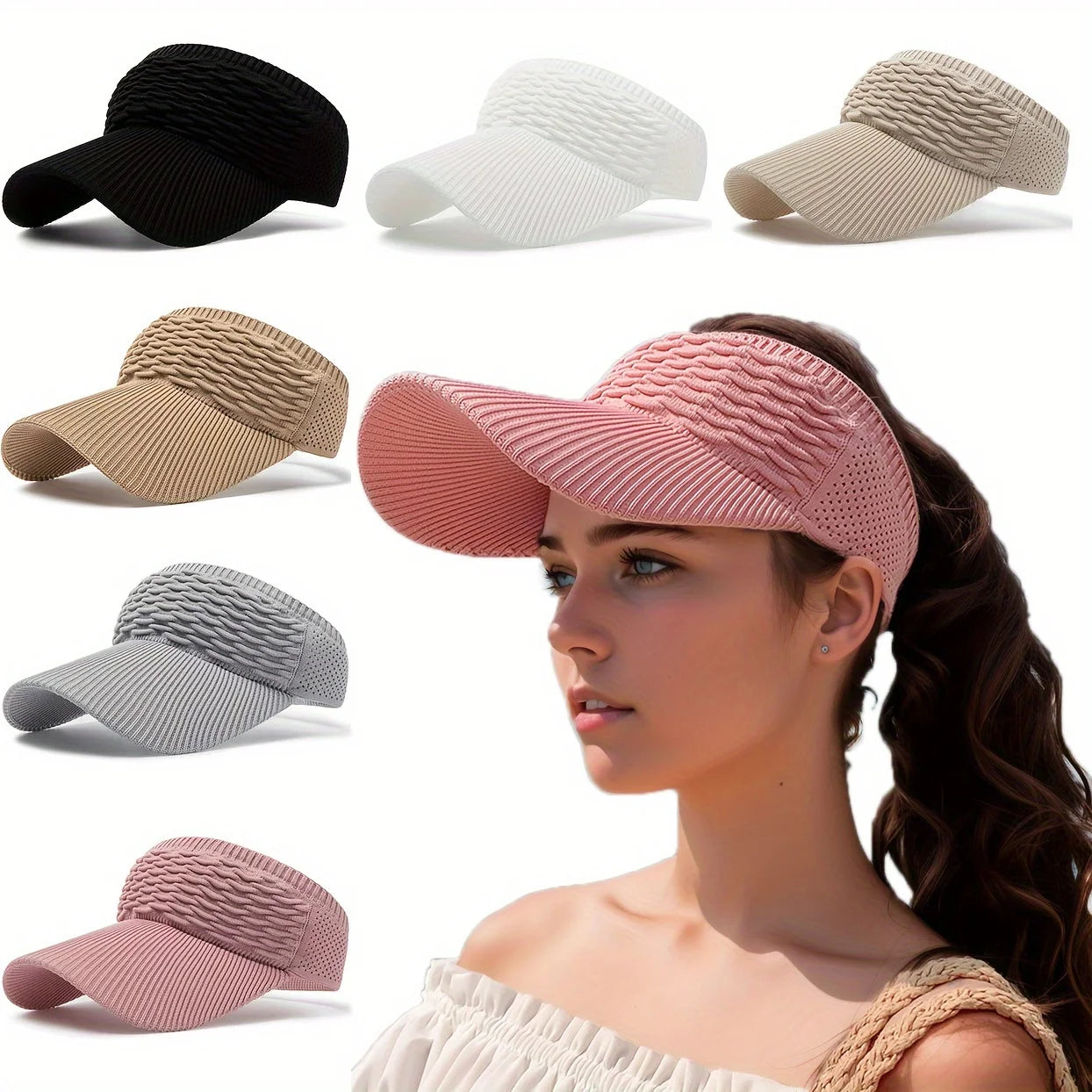Women's Knitted Visor Sun Hat – Breathable Elastic Running Cap