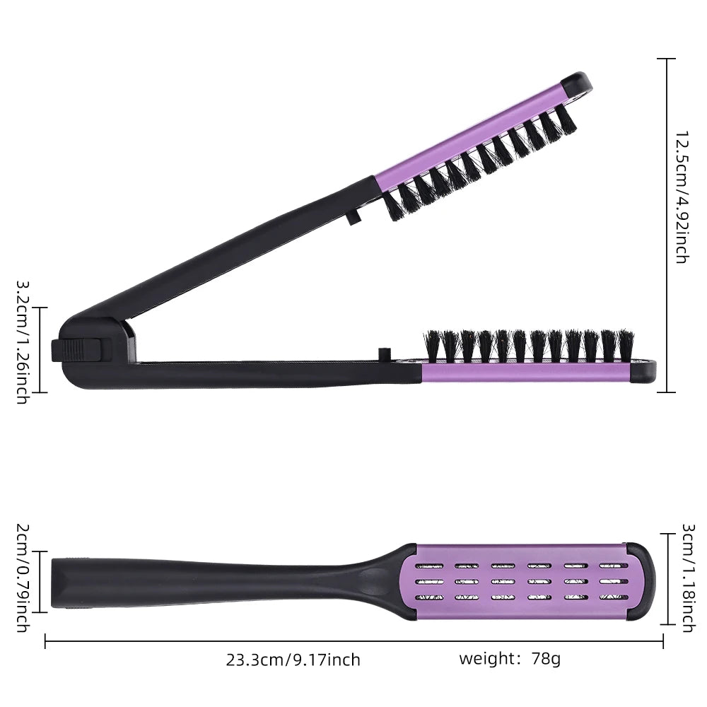 Professional V-Shape Hair Straightening and Curling Brush - High-Temperature Pure Boar Bristle Multi-Functional Styling Comb Peaceful Pleasures Health and Wellness
